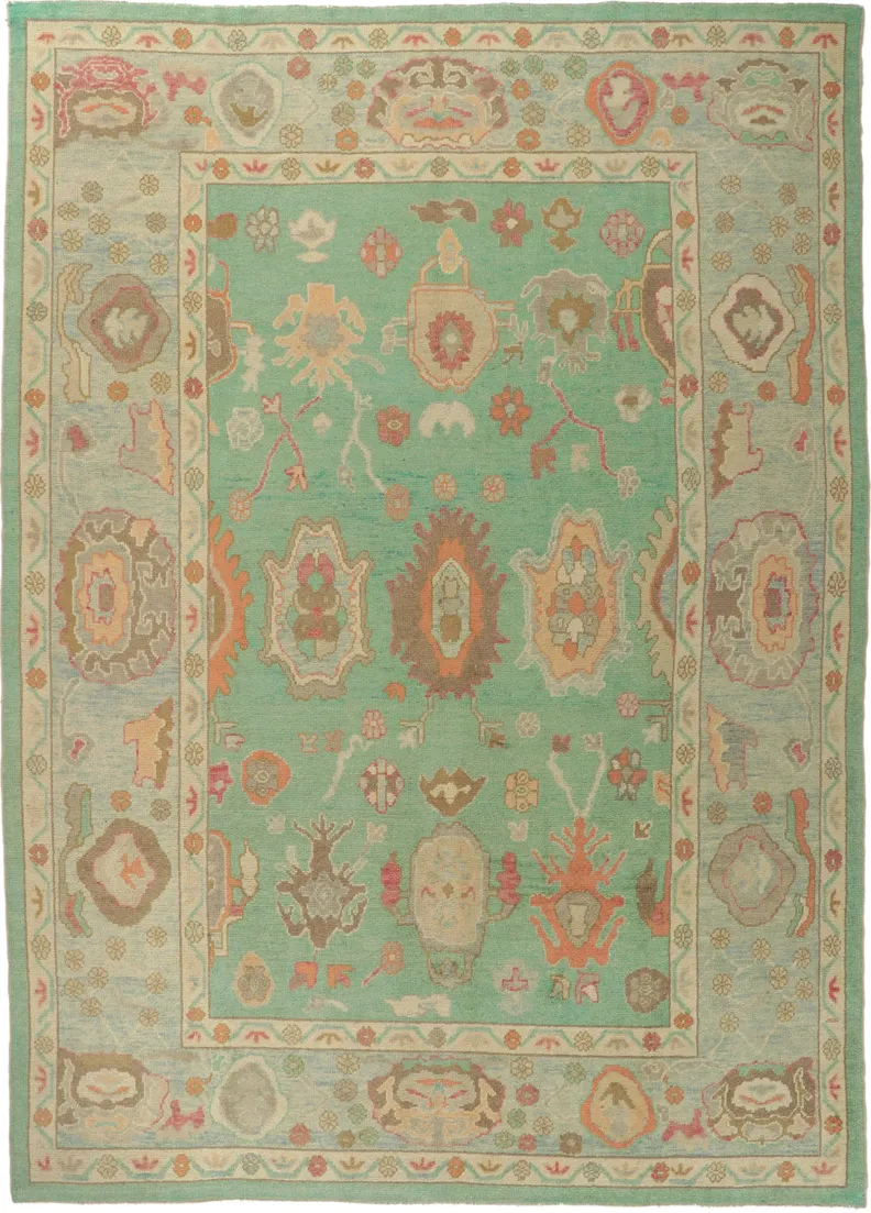 Turkish Oushak Rug - 9'11 x 13'08 - Esmaili Rugs & Antiques - Green - Green