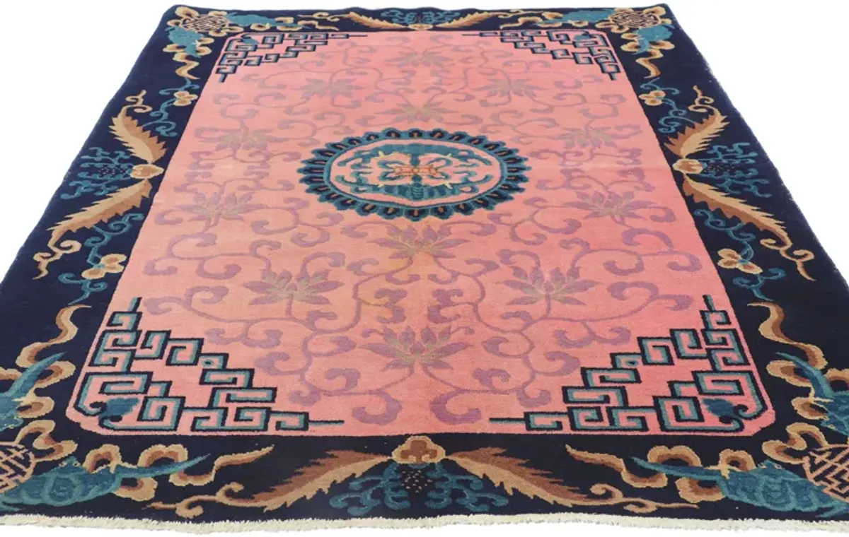 Chinese Art Deco Rug - 5'02 x 7'11 - Esmaili Rugs & Antiques - Pink - Pink