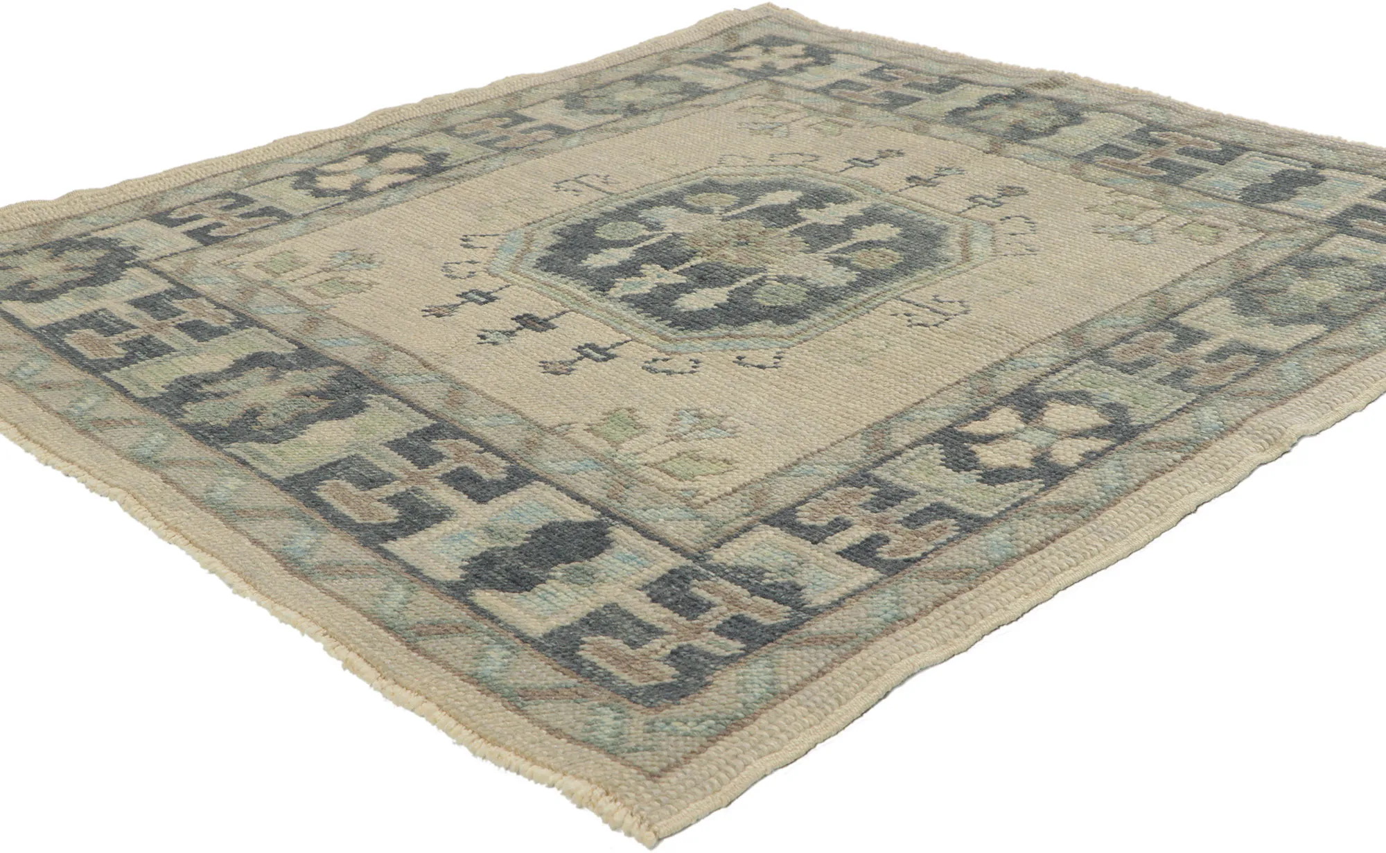 Turkish Oushak Accent Rug - 3'06" x 3'10" - Esmaili Rugs & Antiques - Blue - Blue