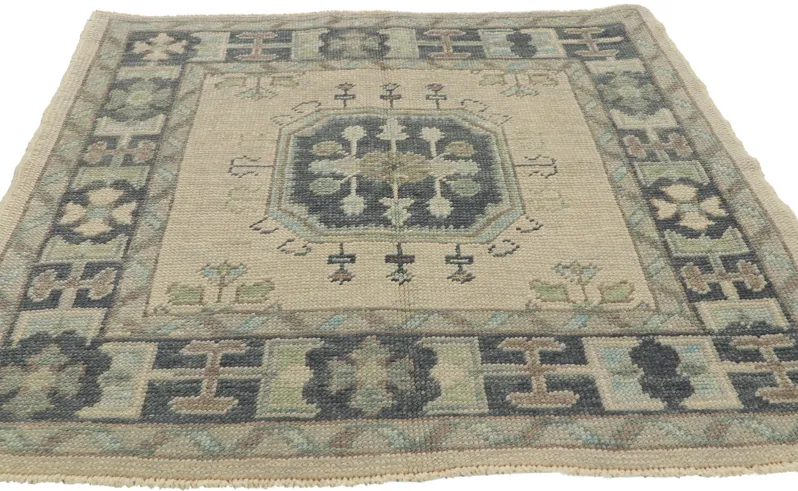 Turkish Oushak Accent Rug - 3'06" x 3'10" - Esmaili Rugs & Antiques - Blue - Blue