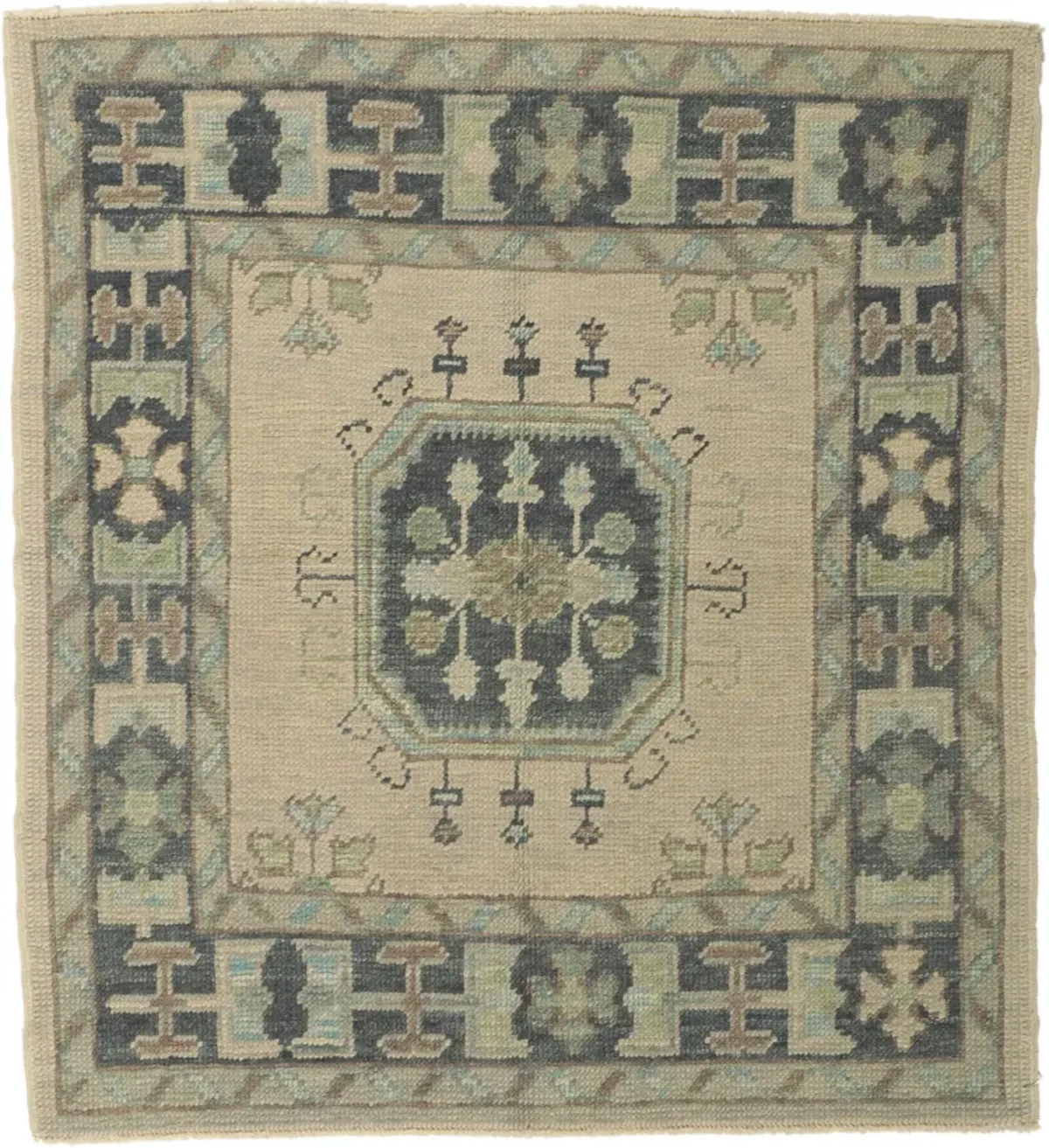 Turkish Oushak Accent Rug - 3'06" x 3'10" - Esmaili Rugs & Antiques - Blue - Blue