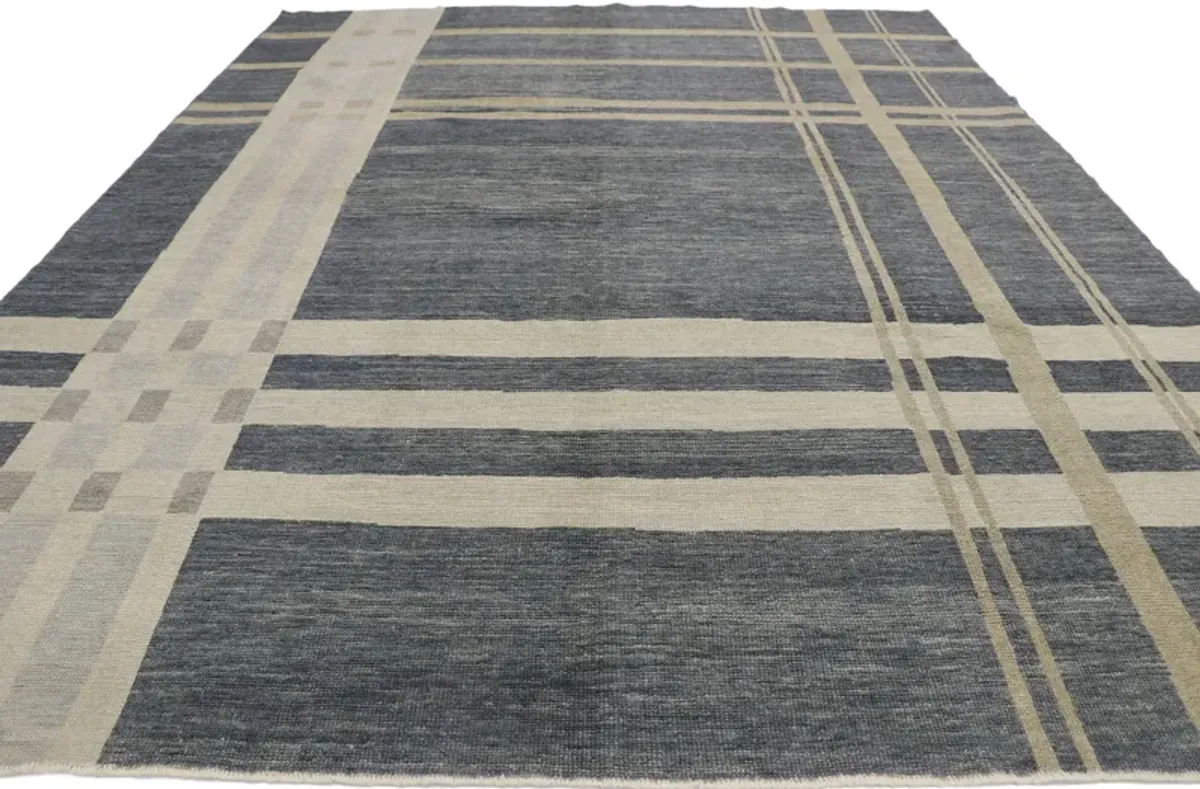 Gray Plaid Tartan Rug - 8'8" x 11'1" - Esmaili Rugs & Antiques - Gray