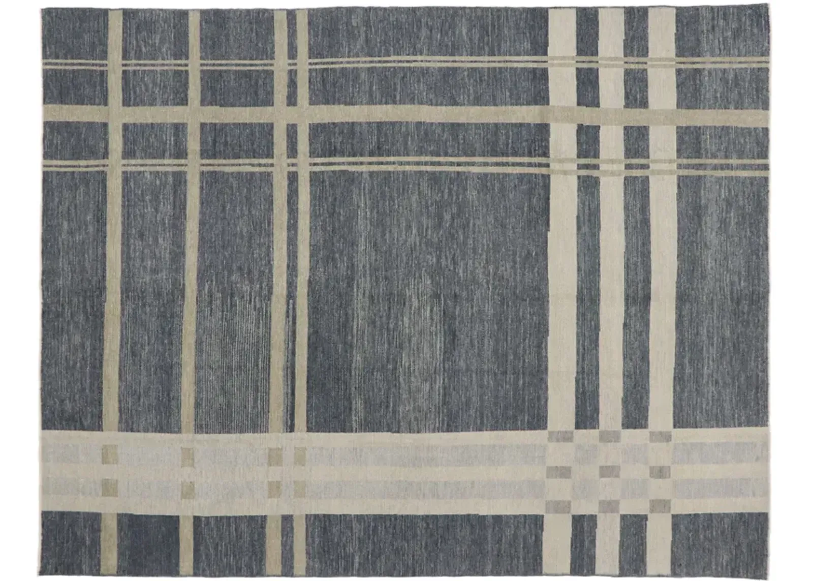 Gray Plaid Tartan Rug - 8'8" x 11'1" - Esmaili Rugs & Antiques - Gray