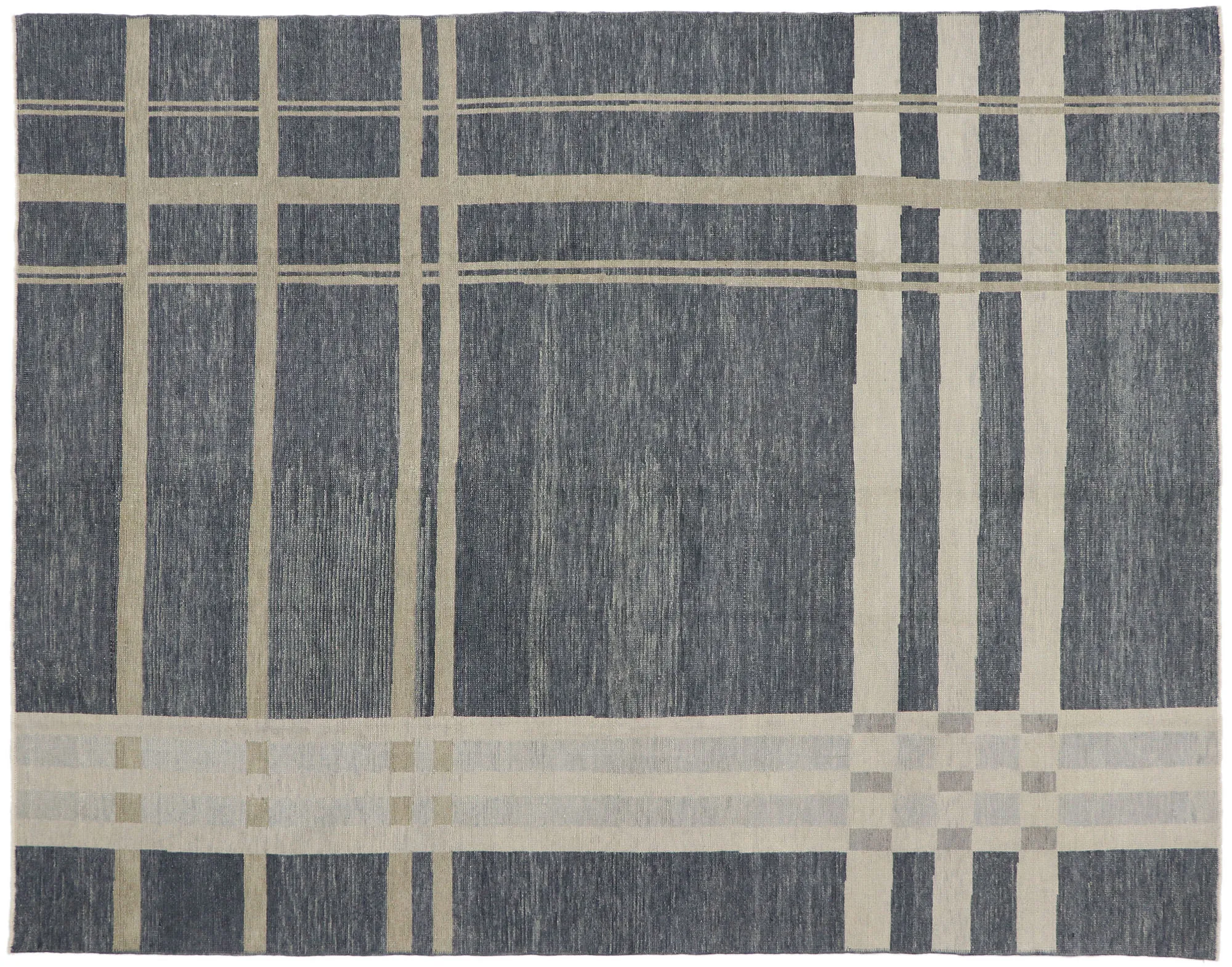 Gray Plaid Tartan Rug - 8'8" x 11'1" - Esmaili Rugs & Antiques - Gray