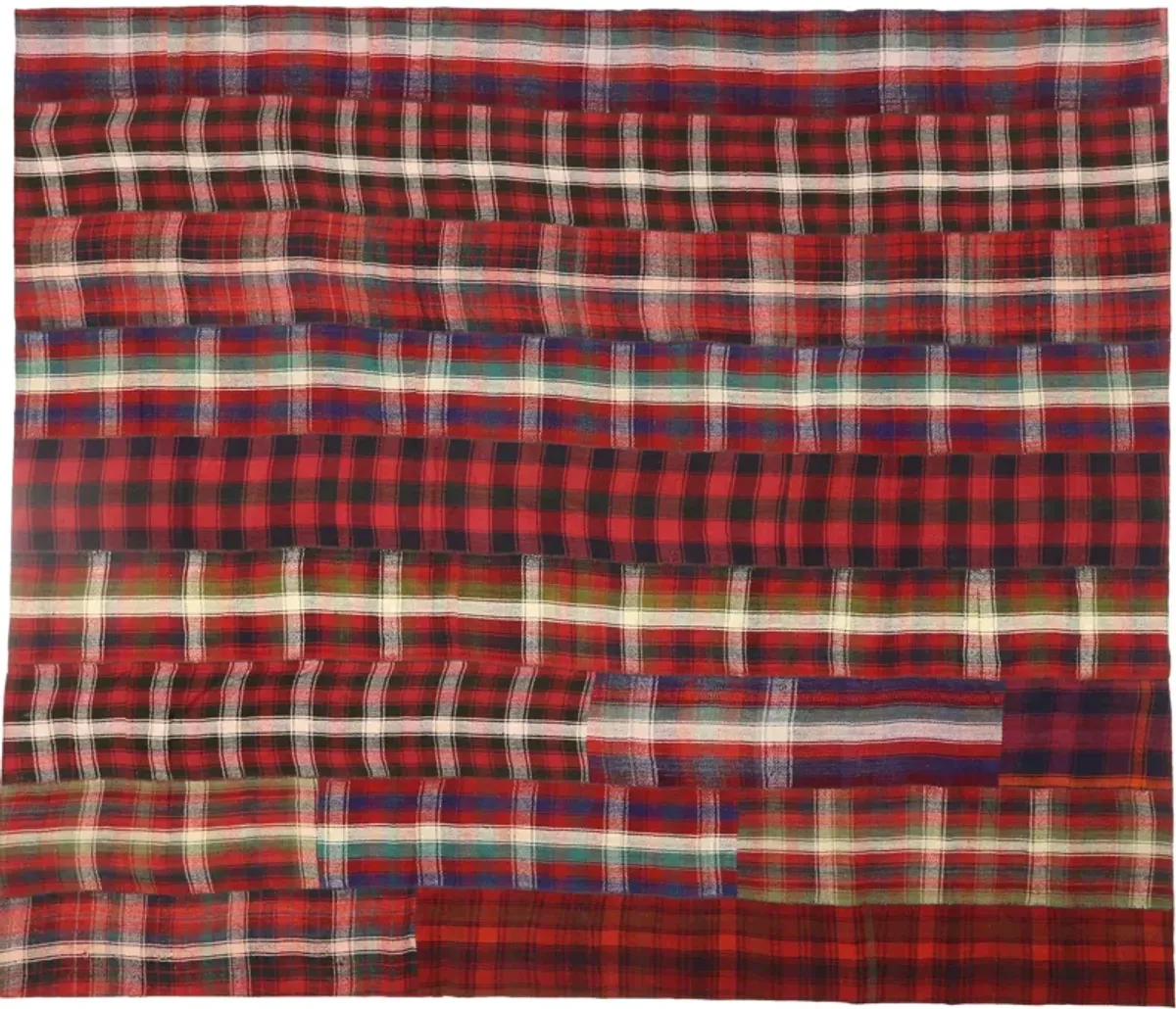 Tartan Kilim Plaid Rug - 12'11" x 15'2" - Esmaili Rugs & Antiques - Red - Red