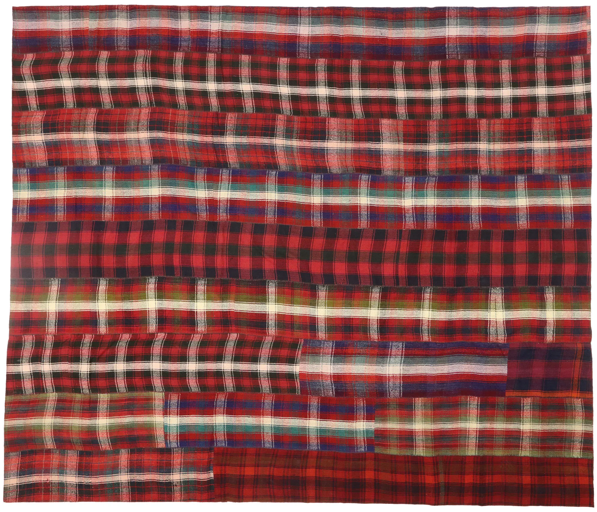 Tartan Kilim Plaid Rug - 12'11" x 15'2" - Esmaili Rugs & Antiques - Red - Red