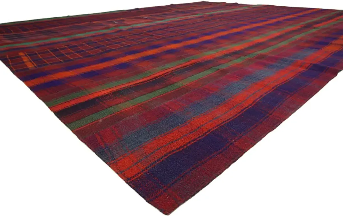 Tartan Kilim Plaid Rug - 10'04" x 13'10" - Esmaili Rugs & Antiques - Red - Red