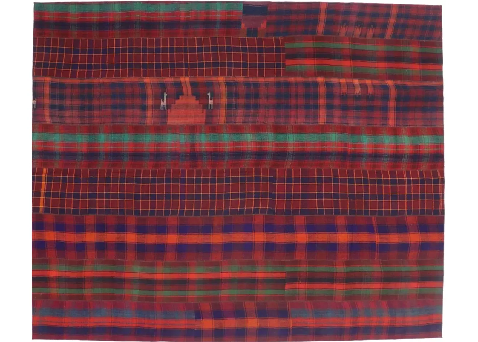 Tartan Kilim Plaid Rug - 10'04" x 13'10" - Esmaili Rugs & Antiques - Red - Red