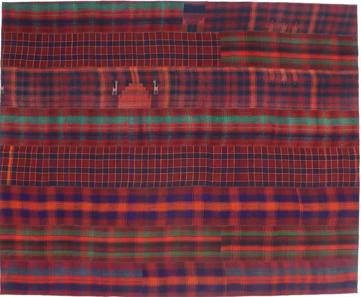 Tartan Kilim Plaid Rug - 10'04" x 13'10" - Esmaili Rugs & Antiques - Red - Red