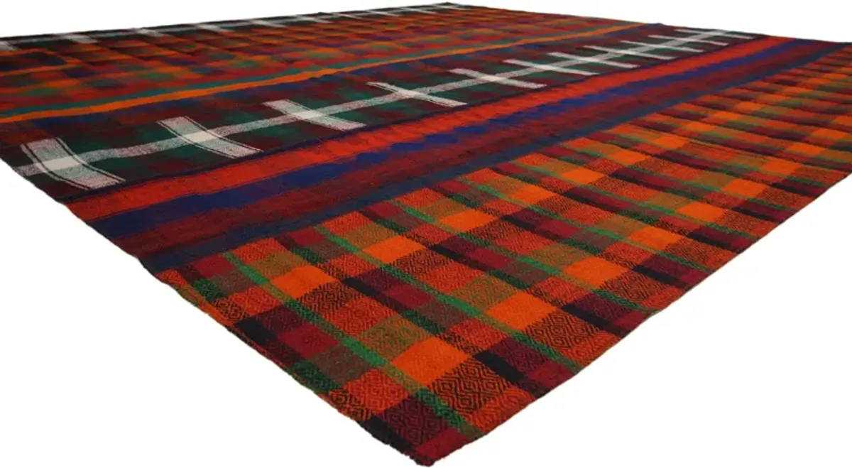 Tartan Kilim Plaid Rug - 11'02" x 11'11" - Esmaili Rugs & Antiques - Red - Red