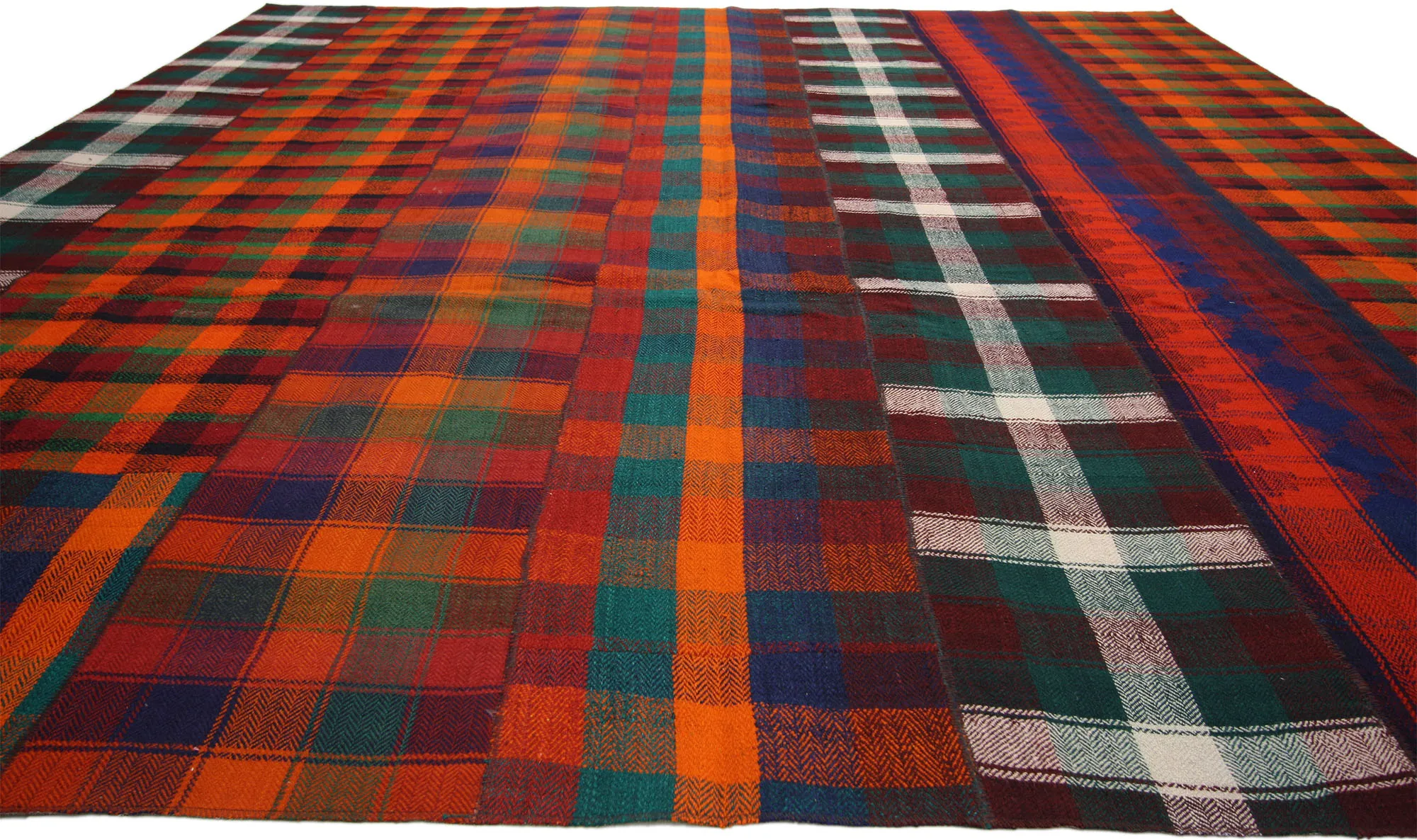 Tartan Kilim Plaid Rug - 11'02" x 11'11" - Esmaili Rugs & Antiques - Red - Red