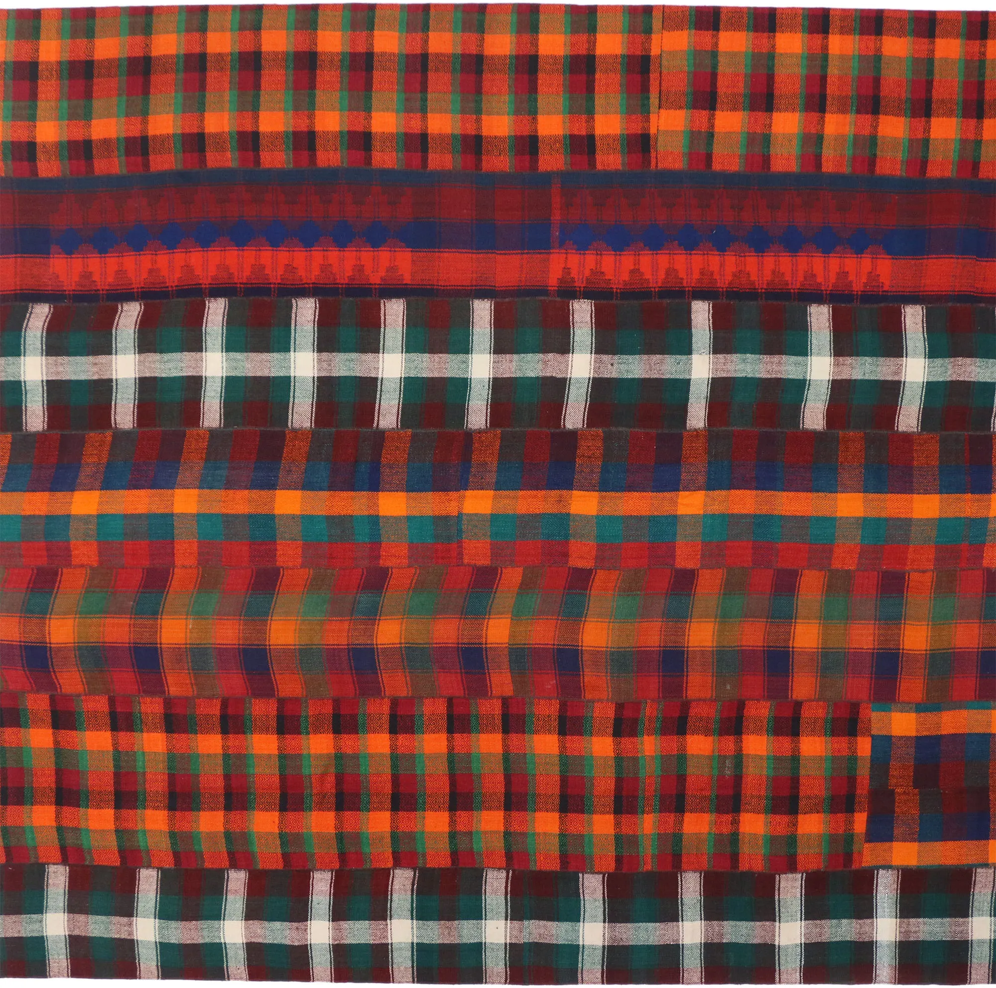 Tartan Kilim Plaid Rug - 11'02" x 11'11" - Esmaili Rugs & Antiques - Red - Red