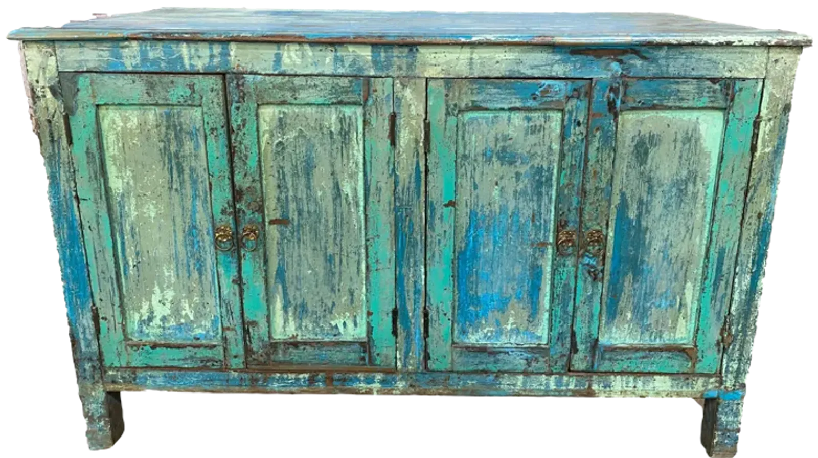 Teak Blue Painted Cabinet Commode - Ballyhoo