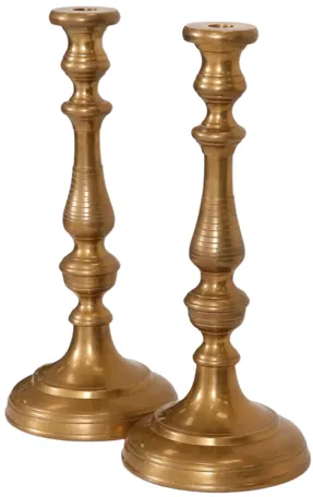 Large Turned Brass Candlesticks - a Pair - Interesting Things - Gold