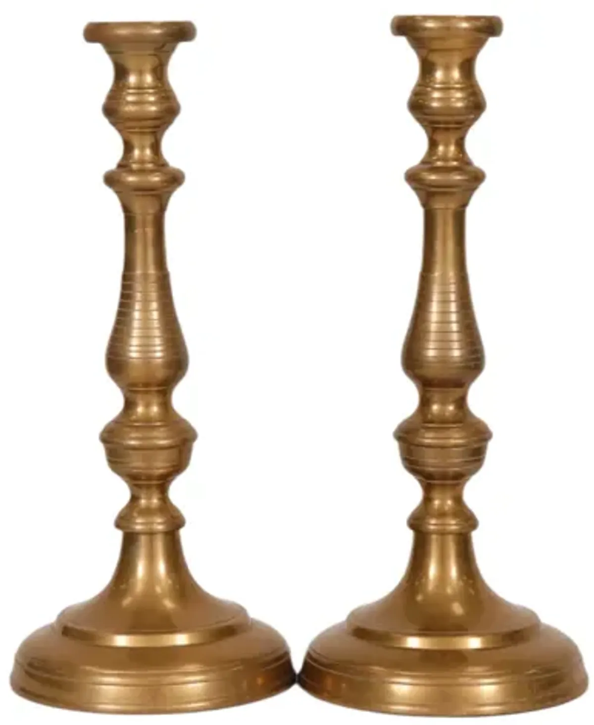 Large Turned Brass Candlesticks - a Pair - Interesting Things - Gold