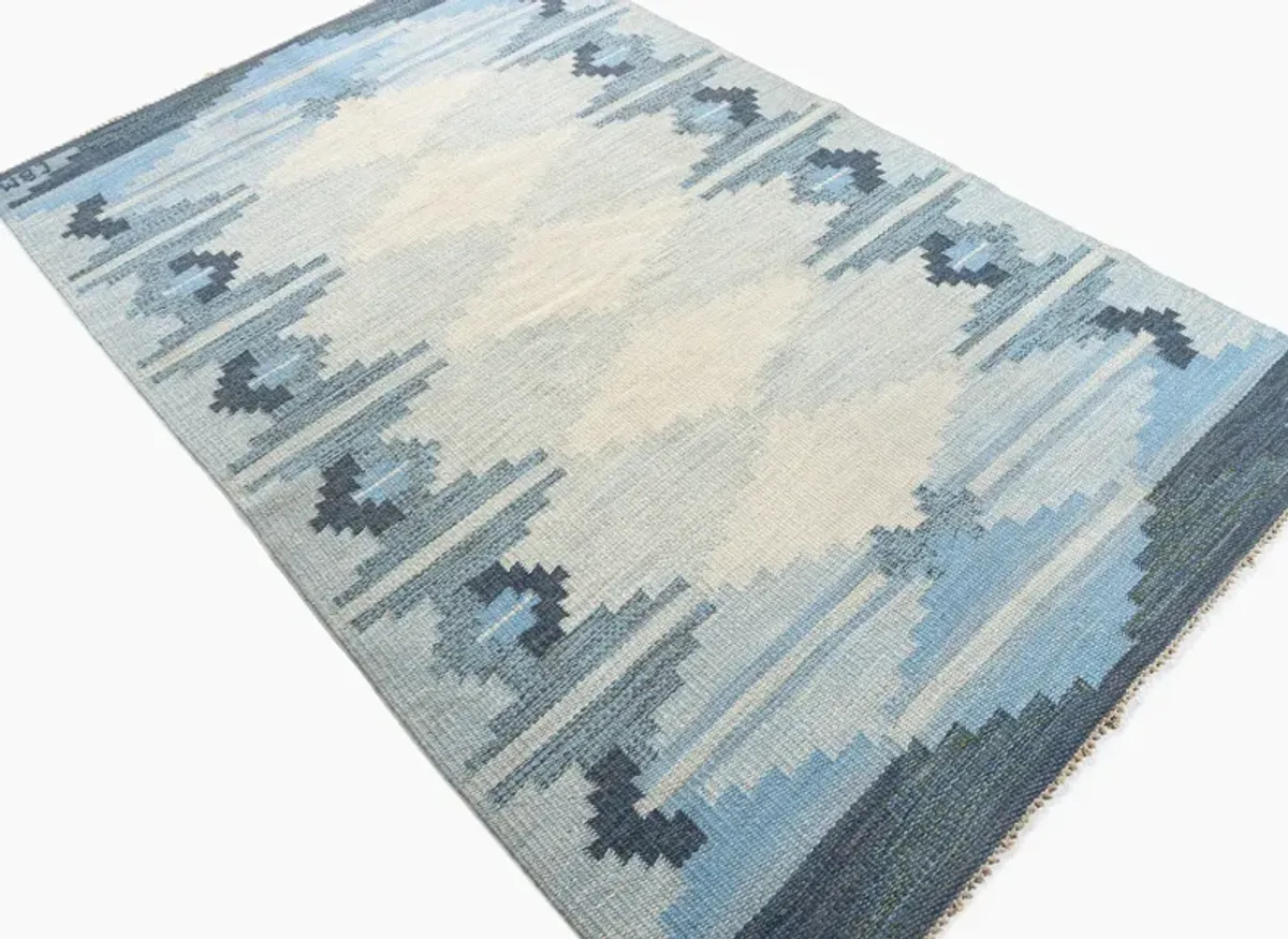 Swedish Scandinavian Area Rug 4'6 X 6'10 - Blue - Blue