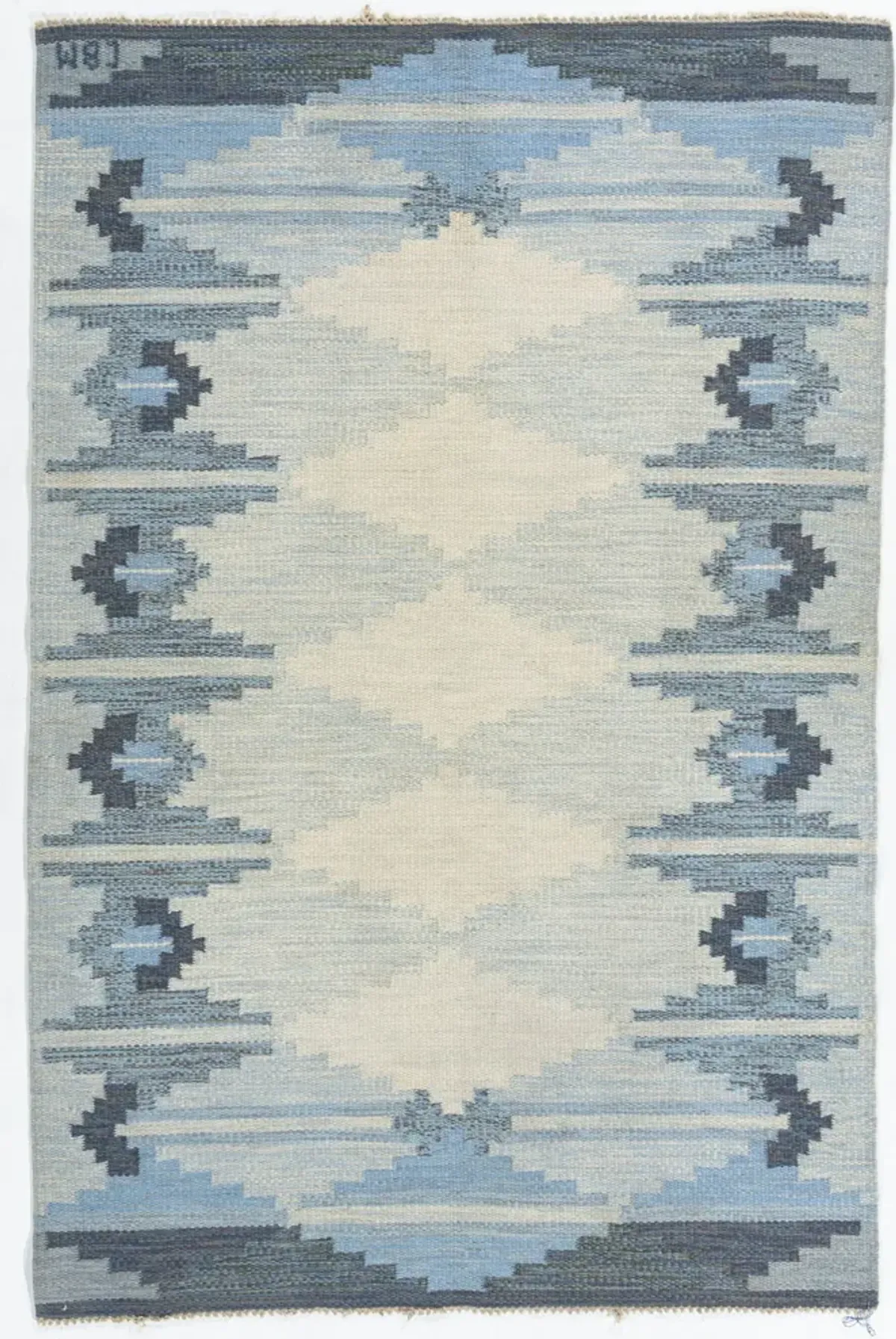 Swedish Scandinavian Area Rug 4'6 X 6'10 - Blue - Blue