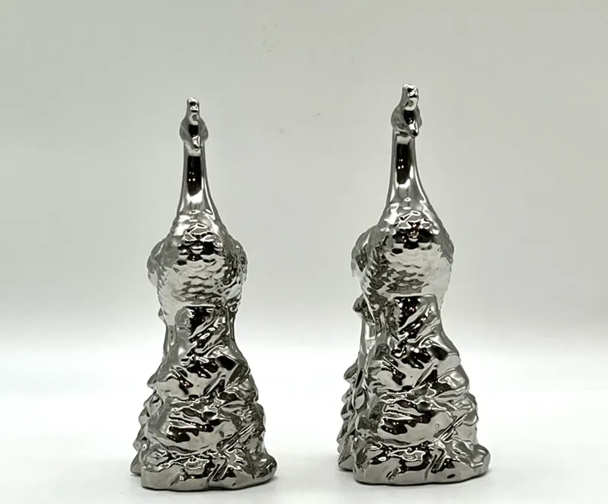 Silver Metal Peacock Figurines - Set of 2 - Pilar Collection