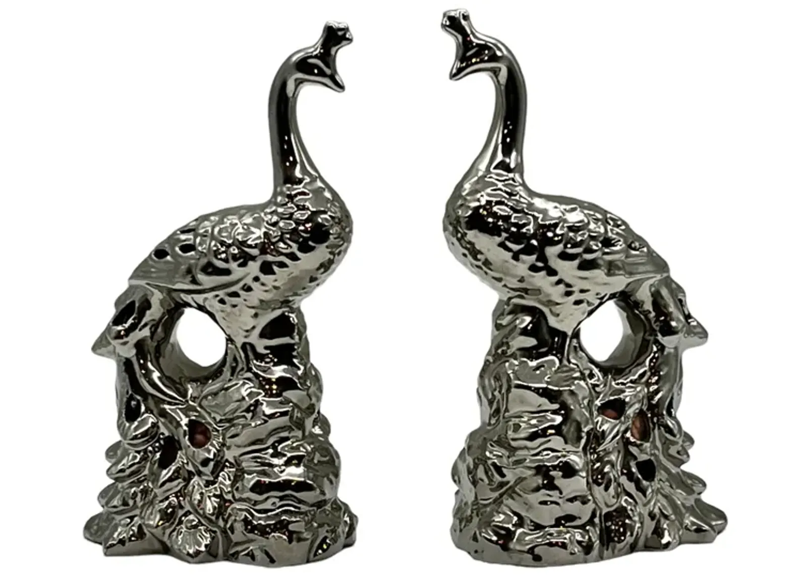 Silver Metal Peacock Figurines - Set of 2 - Pilar Collection