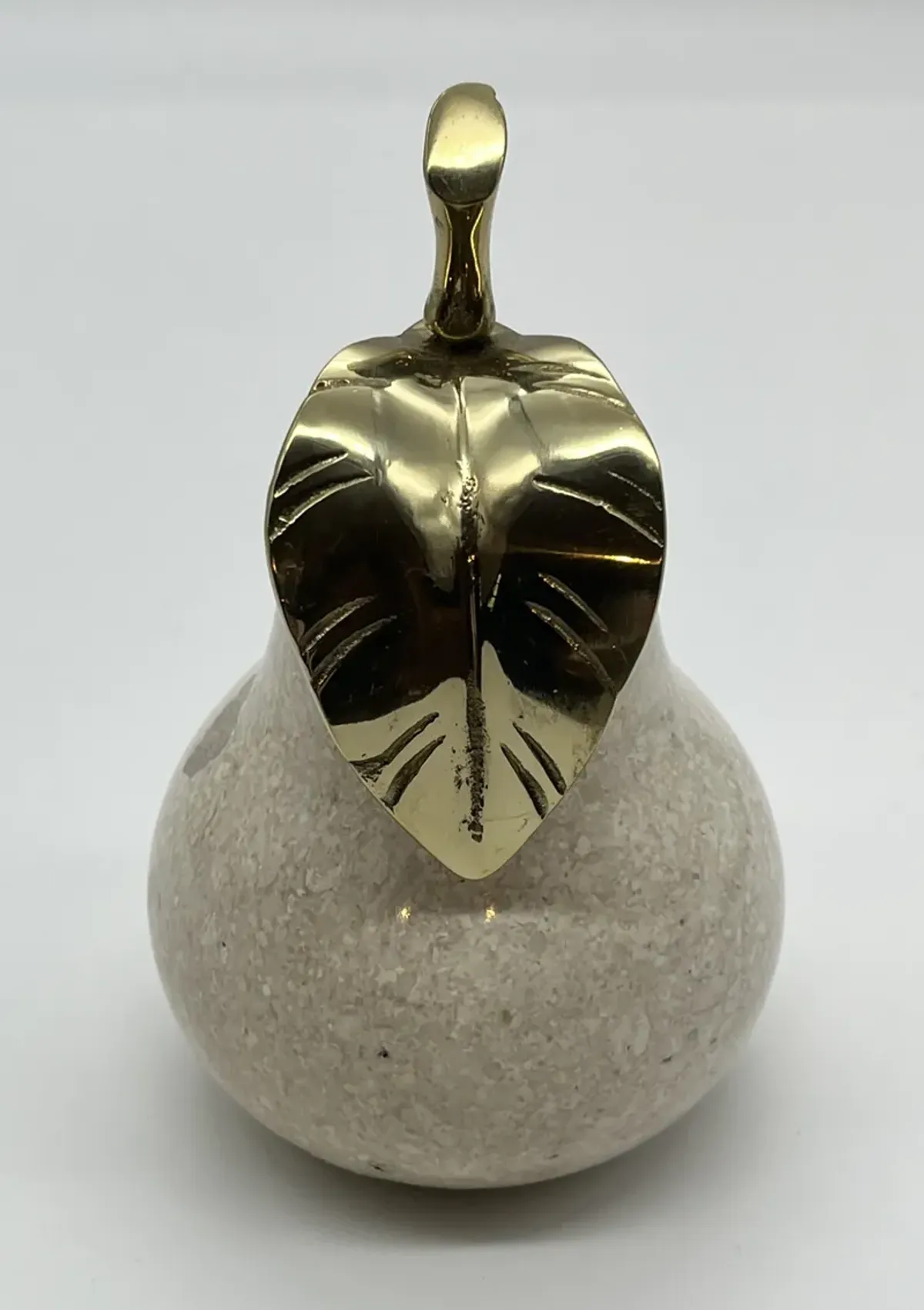 C. 1970s Alabaster & Brass Pear - Pilar Collection - White