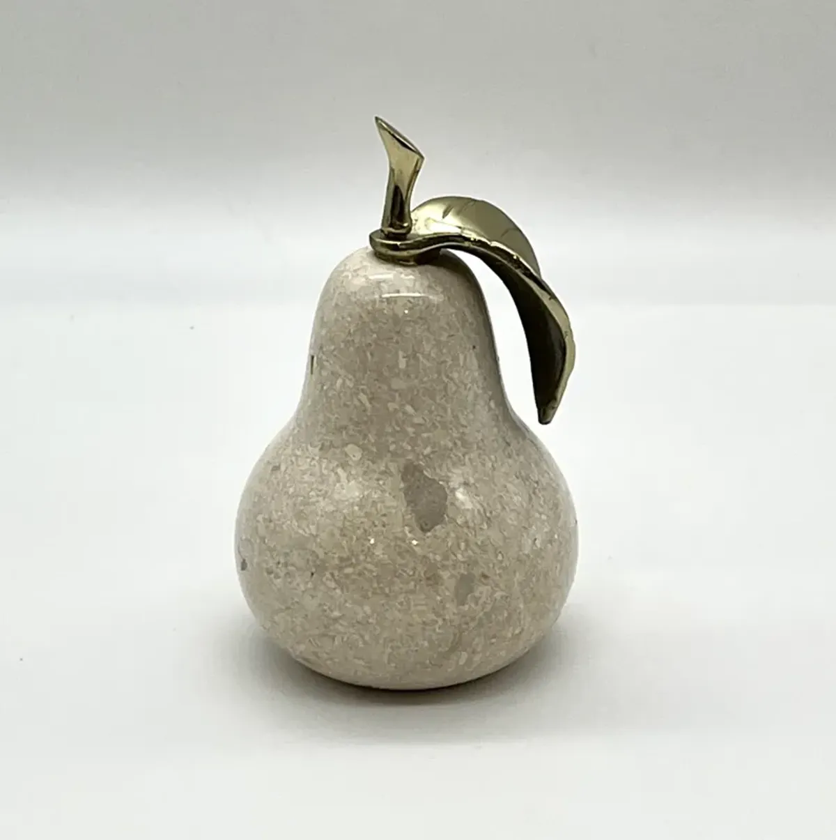 C. 1970s Alabaster & Brass Pear - Pilar Collection - White