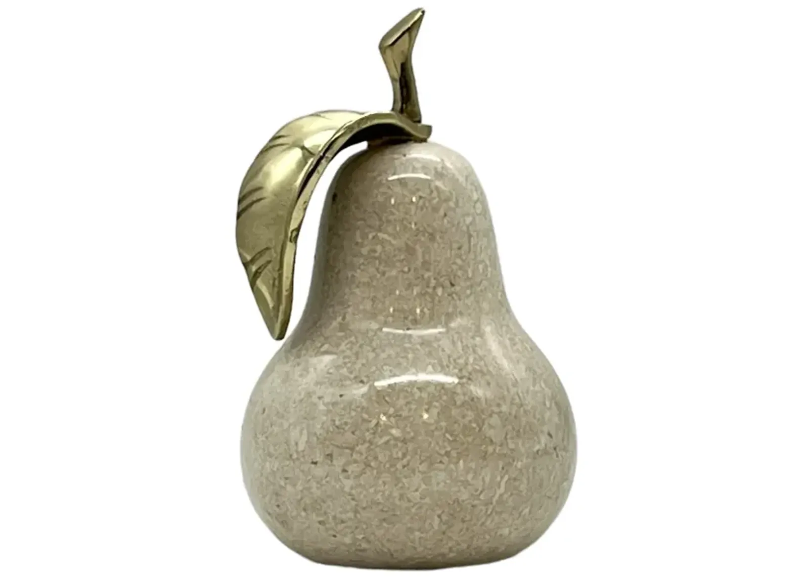 C. 1970s Alabaster & Brass Pear - Pilar Collection - White