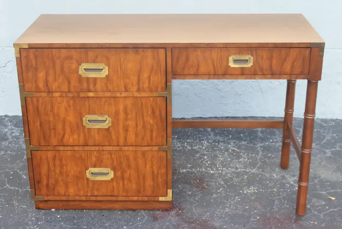 '60's Burl Campaign Writing Desk & Chair - Something Vintage - Brown