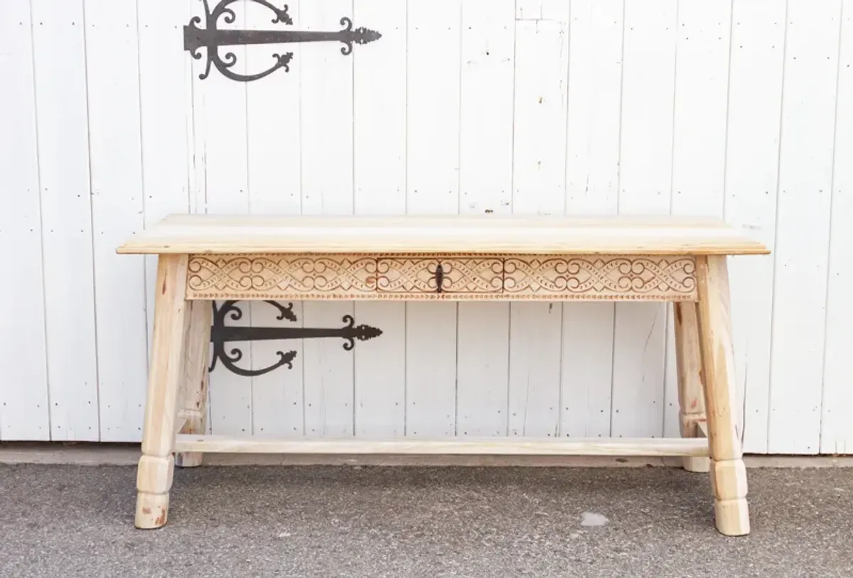 Bleached Carved Tavern Console Table - de-cor - Brown