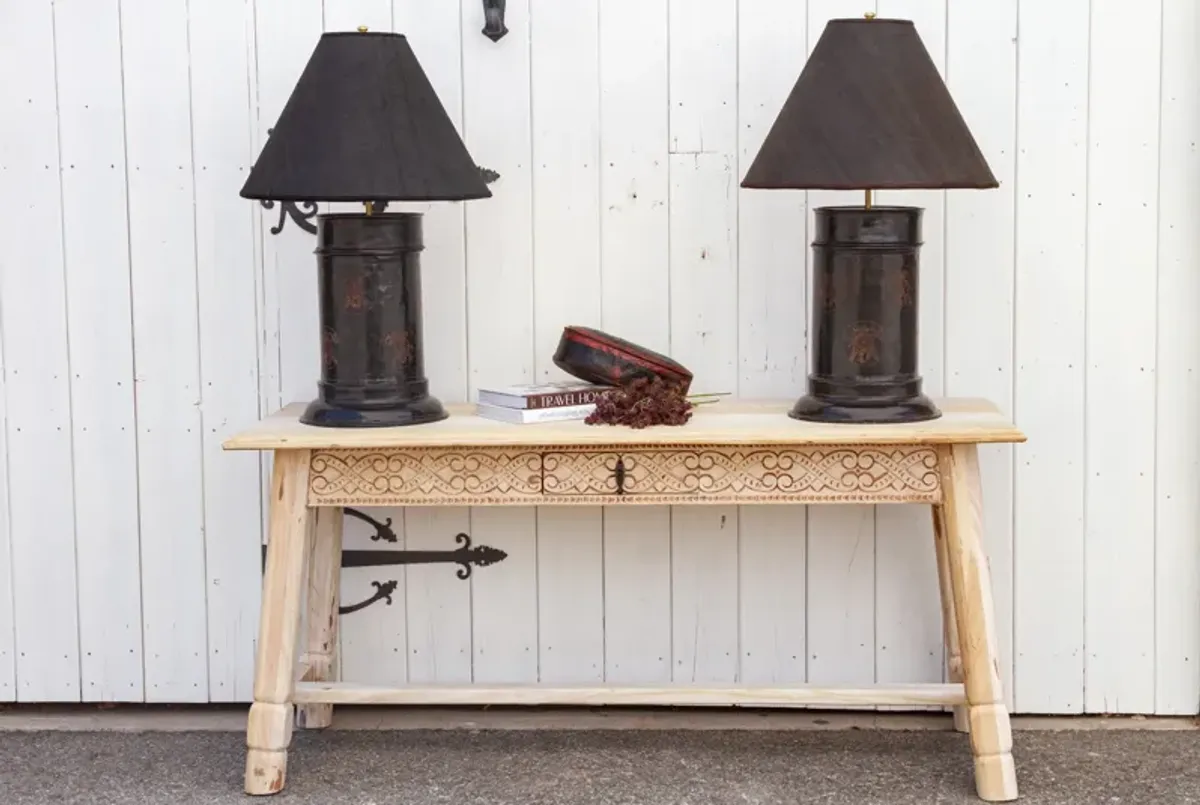 Bleached Carved Tavern Console Table - de-cor - Brown