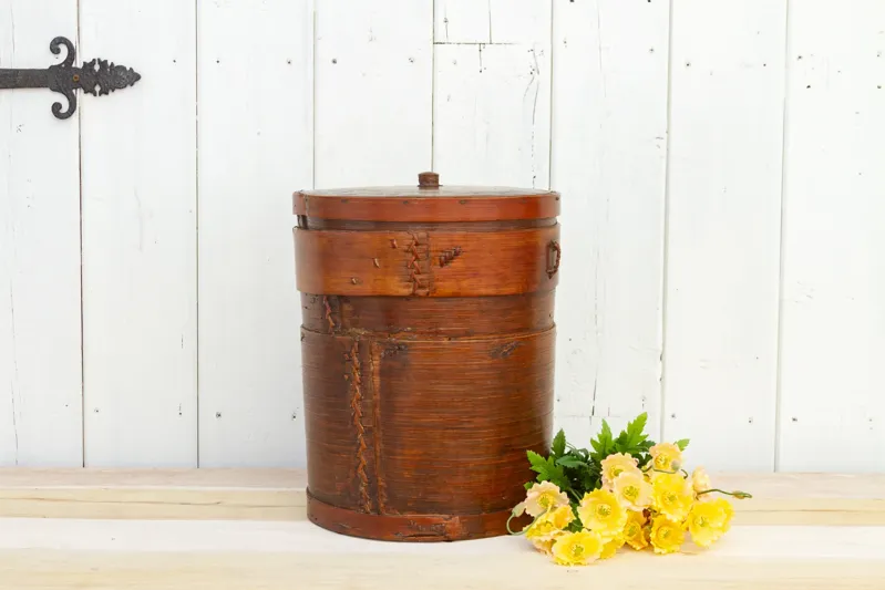 Antique Bamboo Farmhouse Food Container - de-cor - Brown