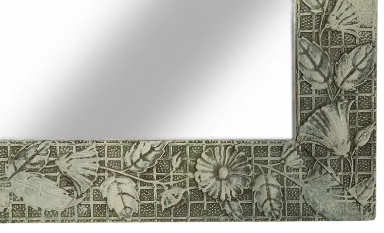 Antique Eastlake Mirror/Flowers on Grid - Fleur de Lex Antiques - Beige