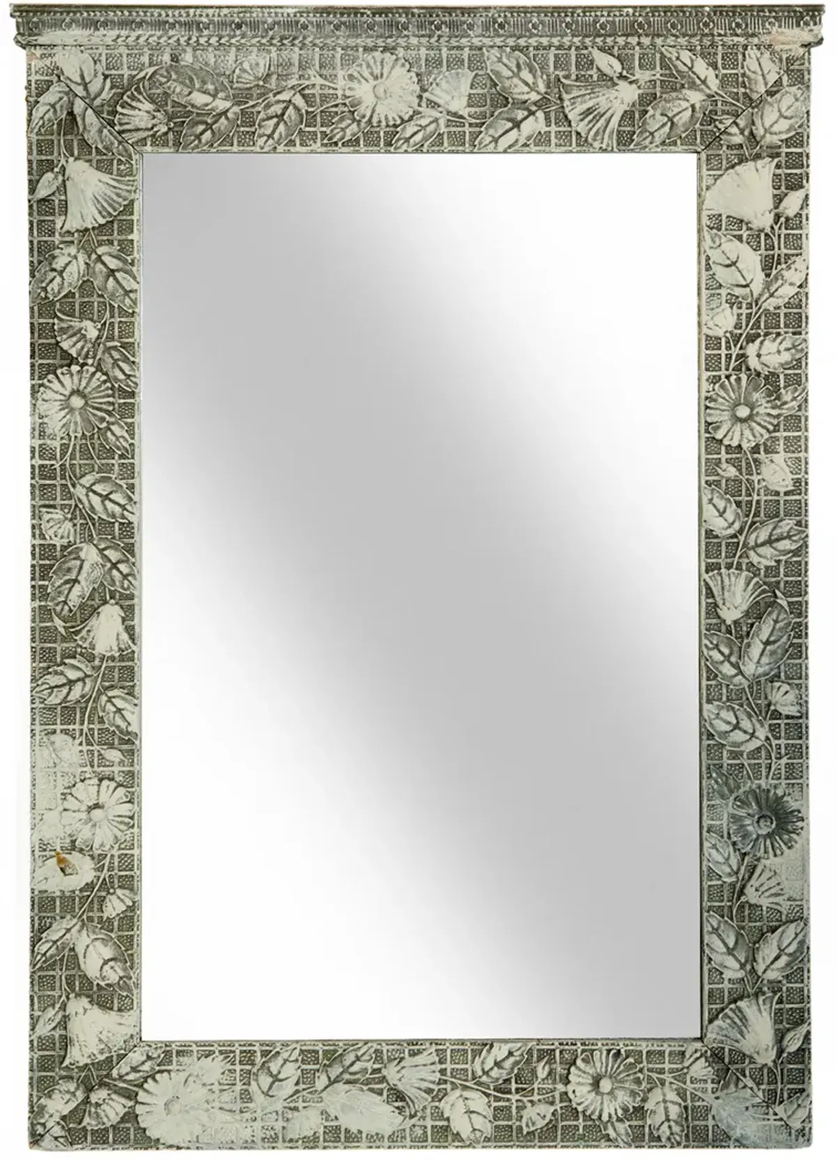 Antique Eastlake Mirror/Flowers on Grid - Fleur de Lex Antiques - Beige