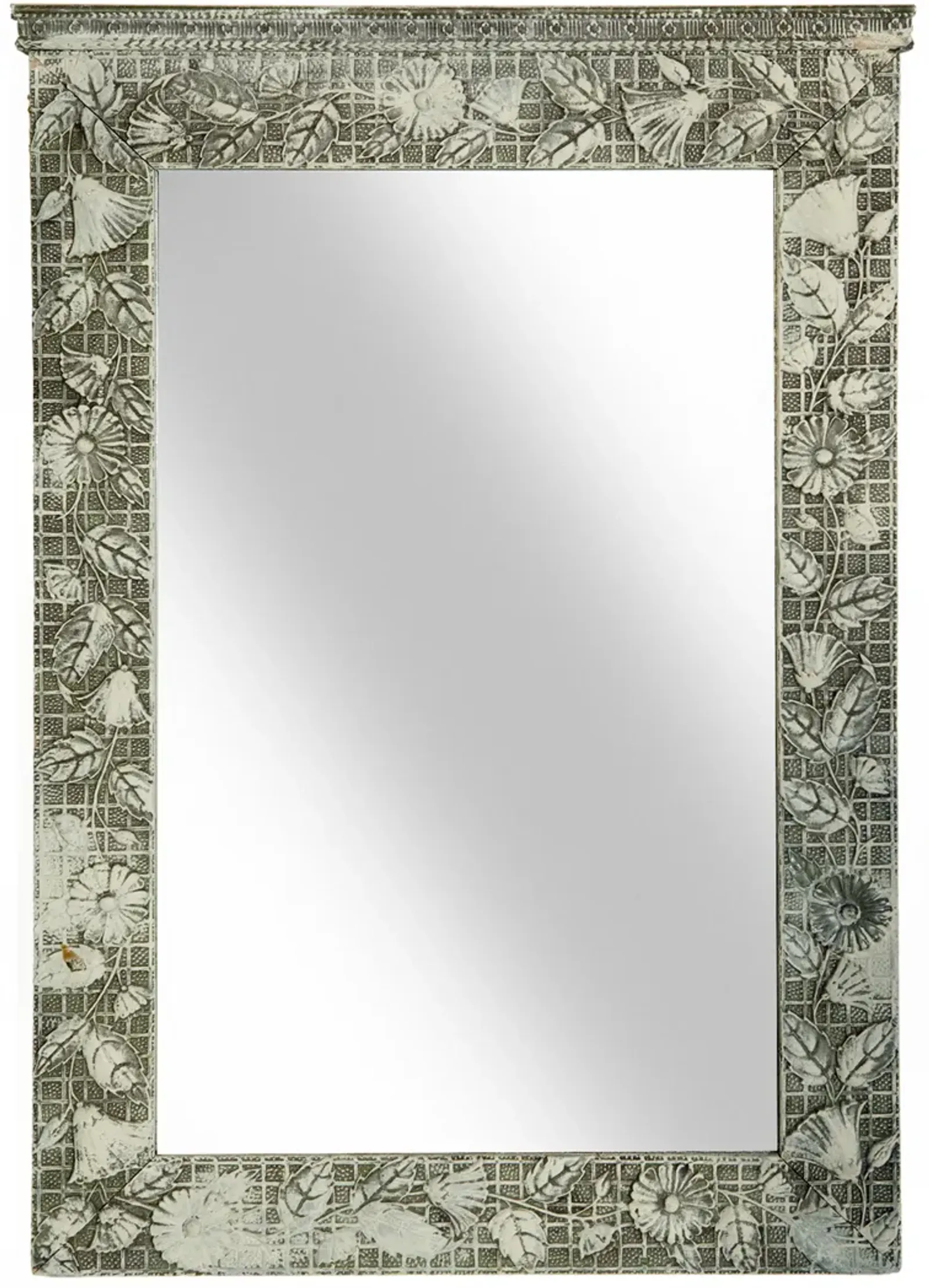 Antique Eastlake Mirror/Flowers on Grid - Fleur de Lex Antiques - Beige