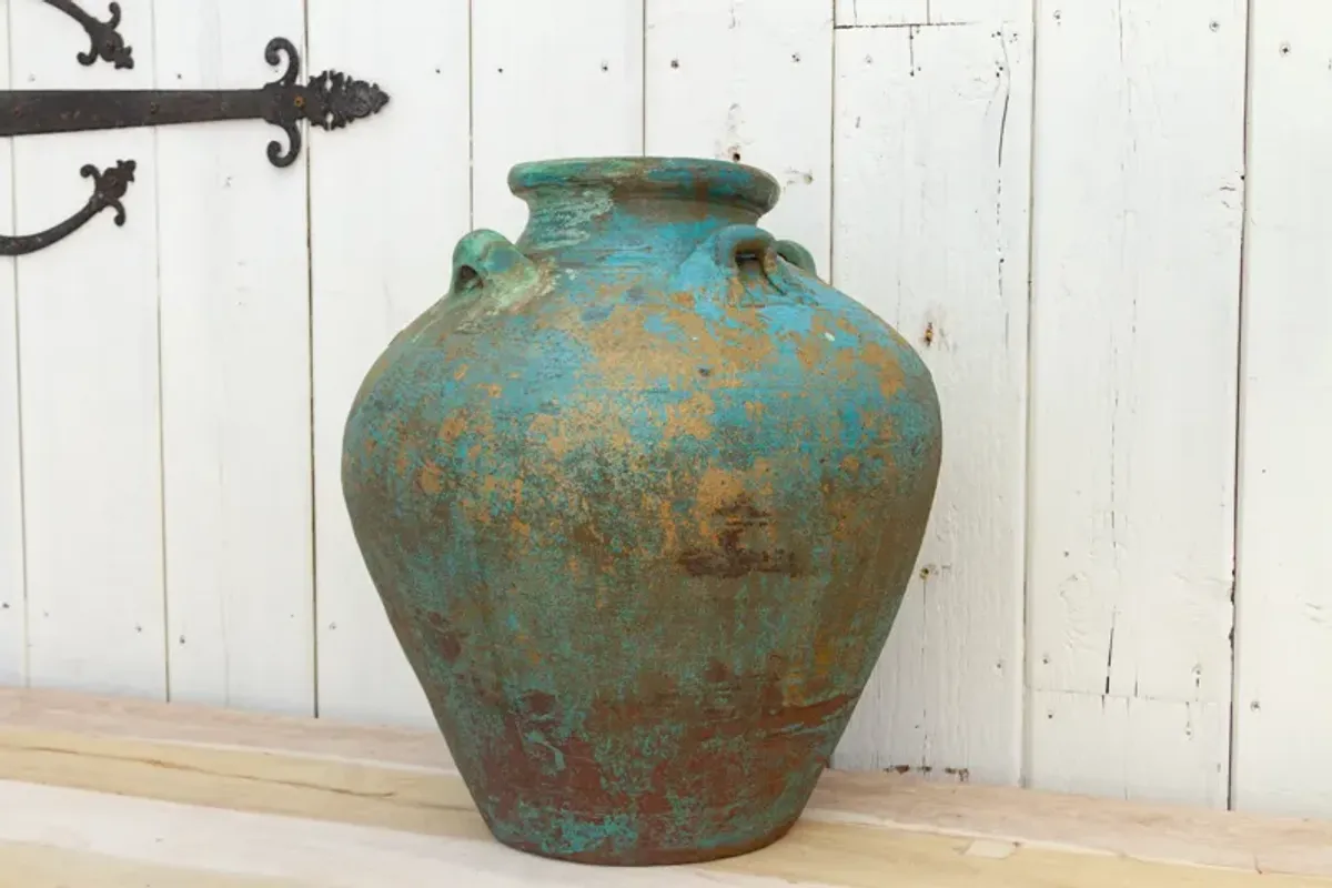 Aged Blue Indo-Chinese Martaban Pot - de-cor