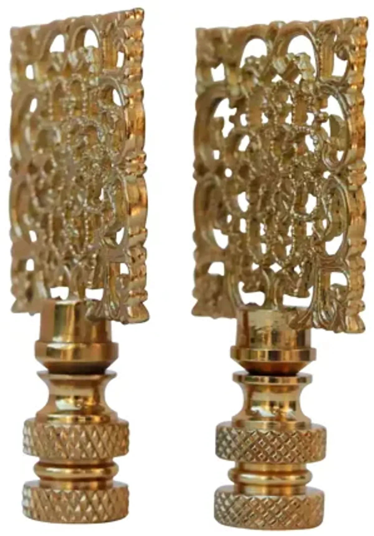 Brass Filgree Lamp Finials - a Pair By Interesting Things - Gold - Fits a standard size lamp harp