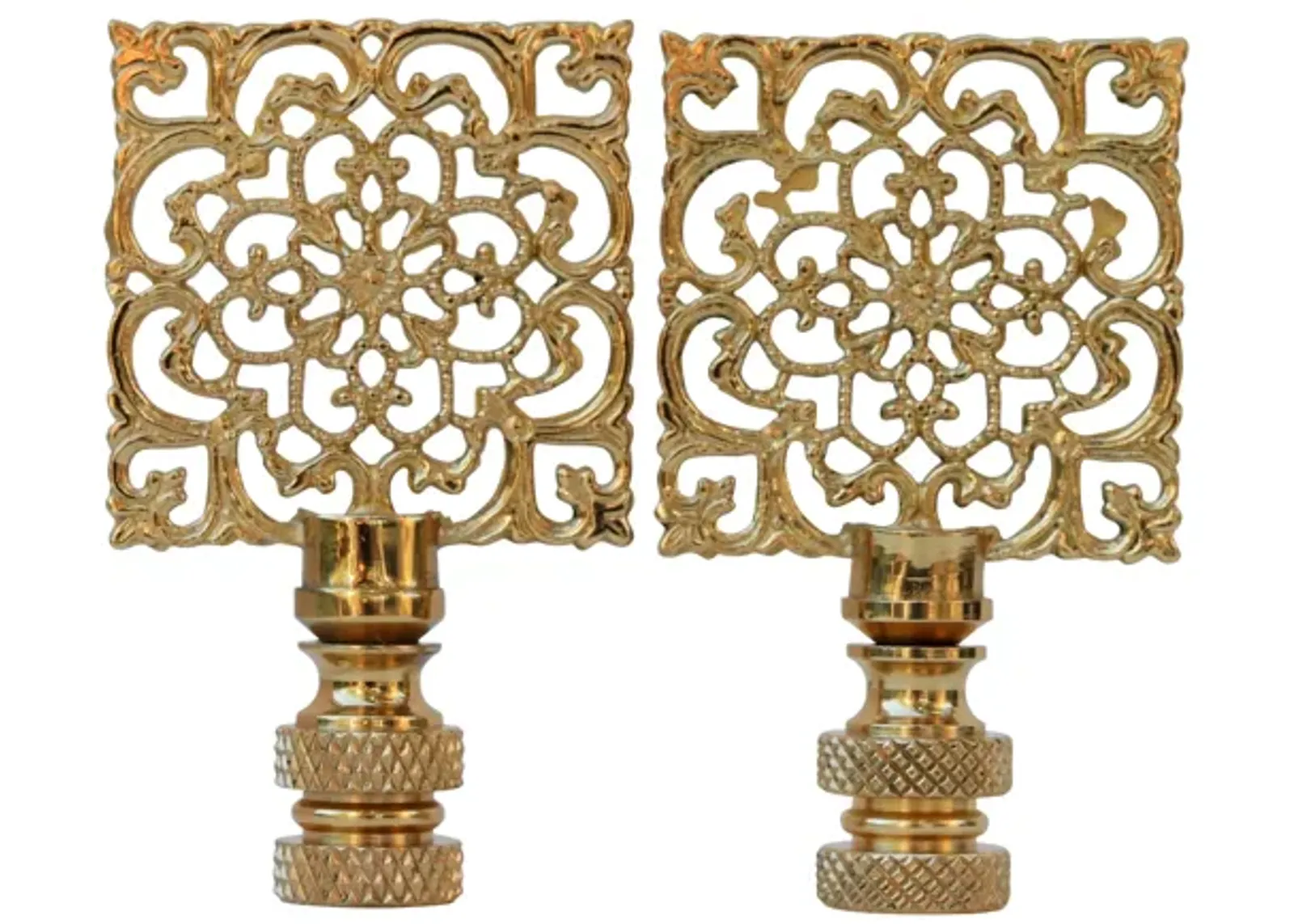 Brass Filgree Lamp Finials - a Pair By Interesting Things - Gold - Fits a standard size lamp harp