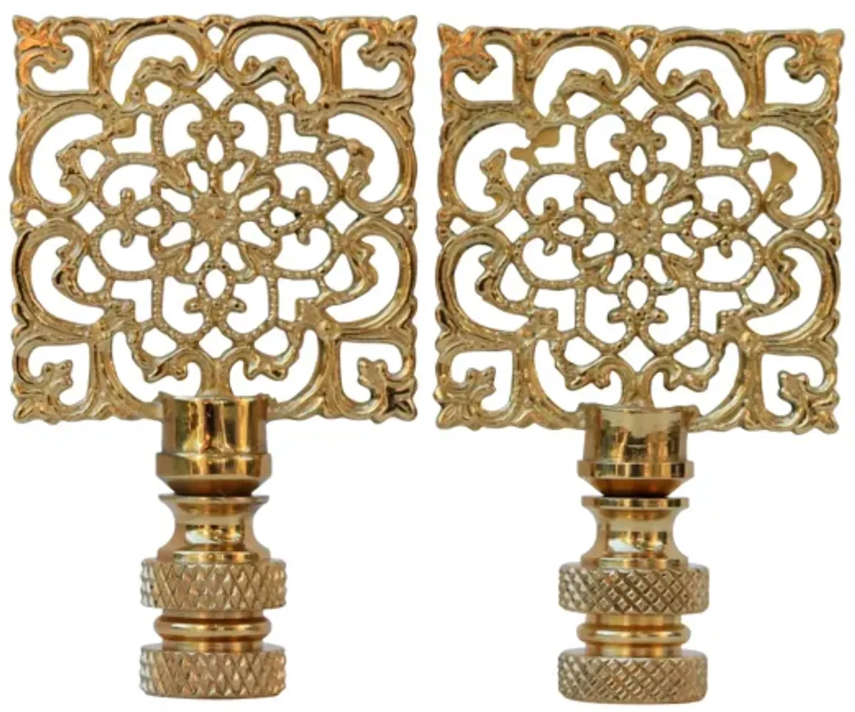 Brass Filgree Lamp Finials - a Pair By Interesting Things - Gold - Fits a standard size lamp harp