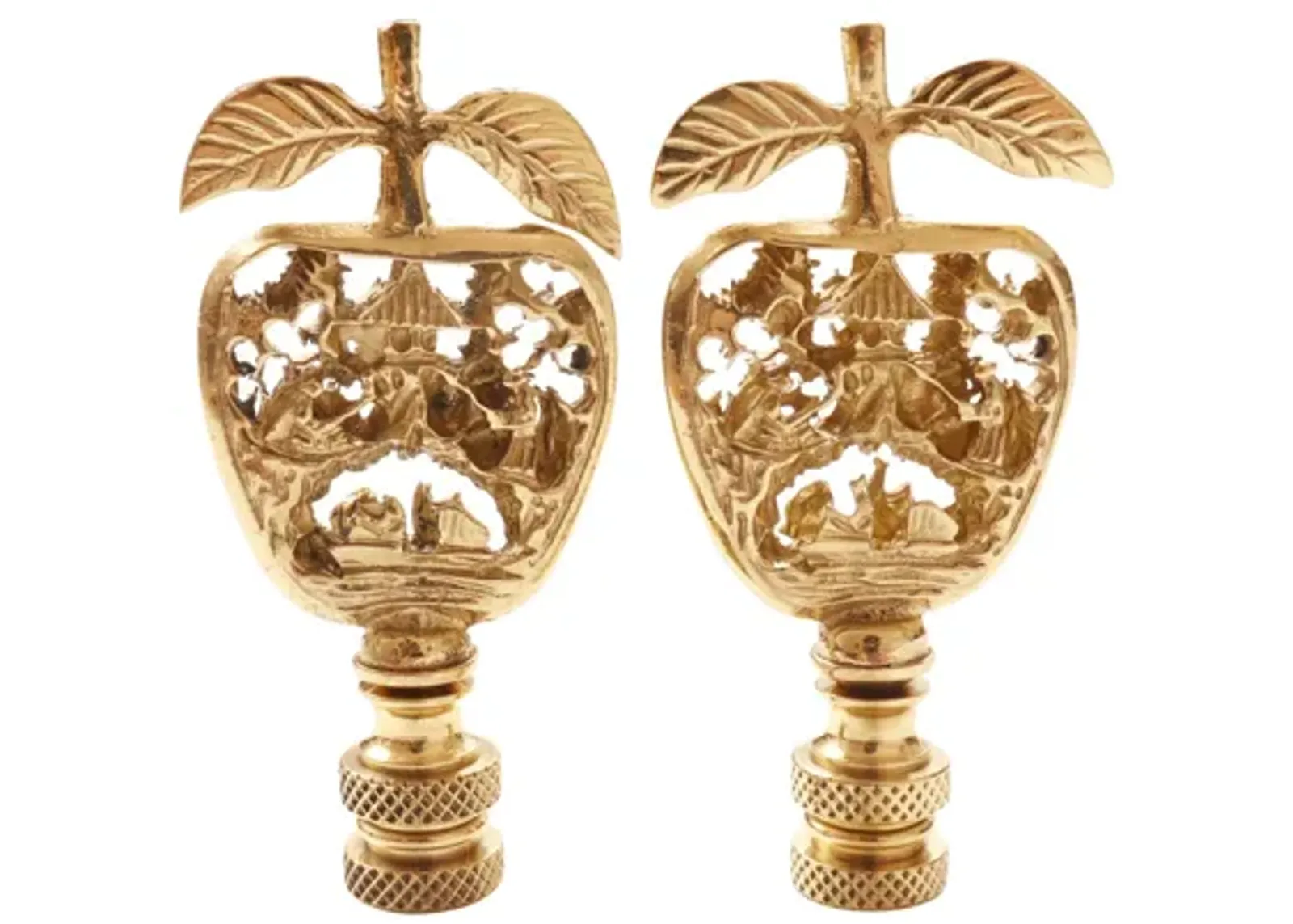 Chinoiserie Brass Lamp Finials - Set of 2 By Interesting Things - Green - Fits a standard size lamp harp