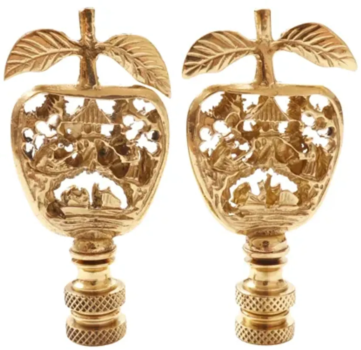 Chinoiserie Brass Lamp Finials - Set of 2 By Interesting Things - Green - Fits a standard size lamp harp