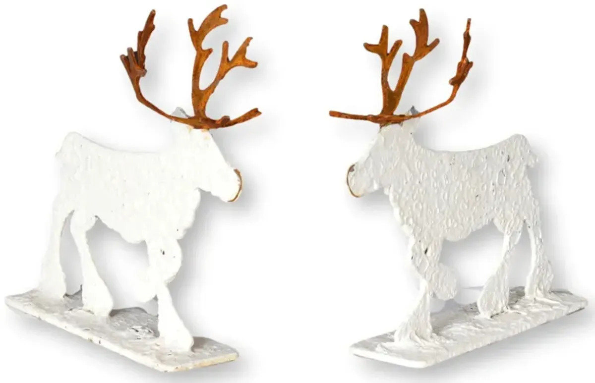 English Salvaged Metal Moose - Set of 2 - Rose Victoria - Handcrafted - White