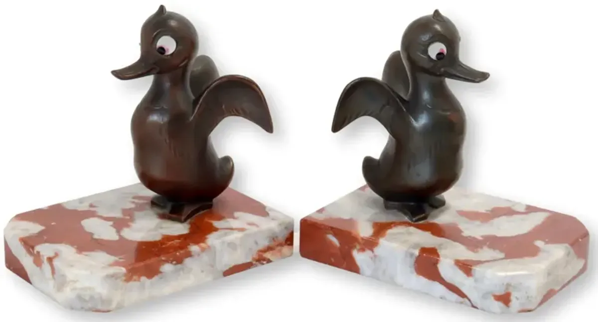 1920s French Bookends w/Duck - Rose Victoria - Red