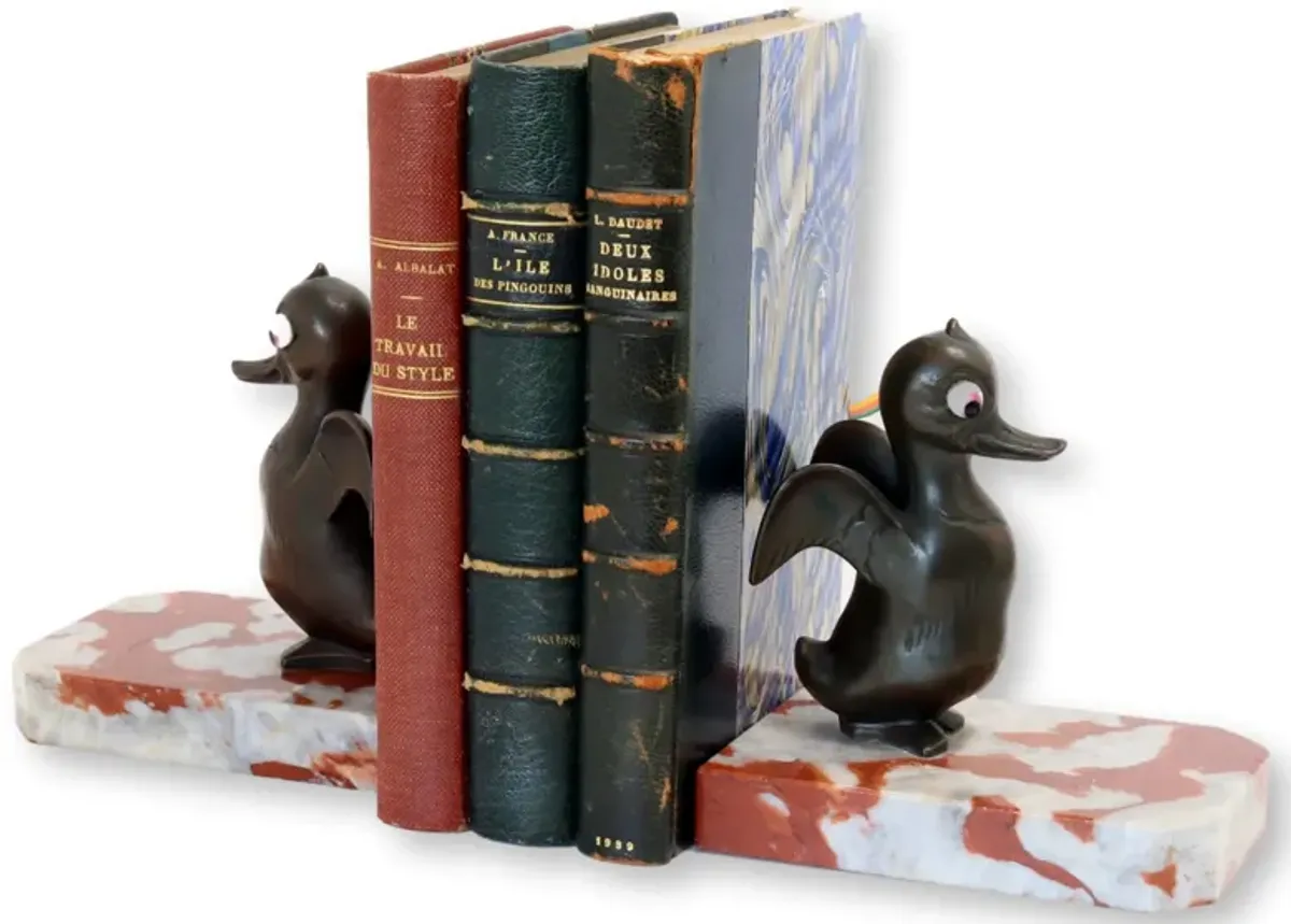 1920s French Bookends w/Duck - Rose Victoria - Red