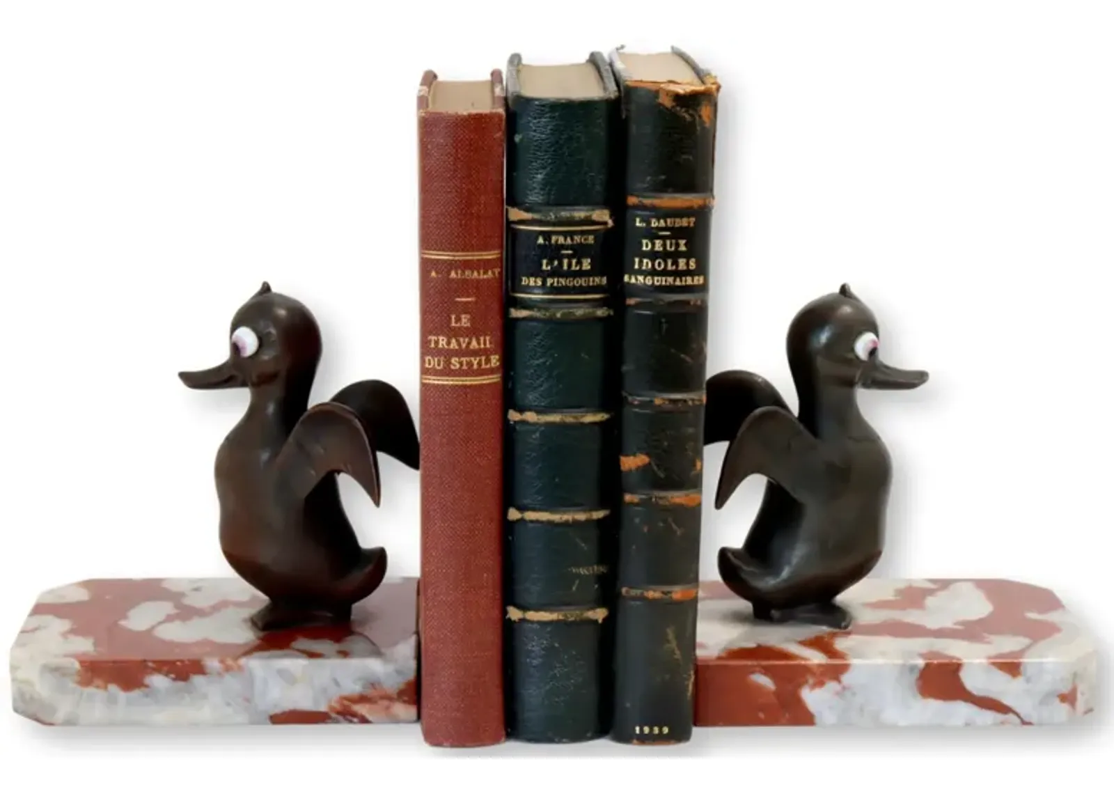 1920s French Bookends w/Duck - Rose Victoria - Red