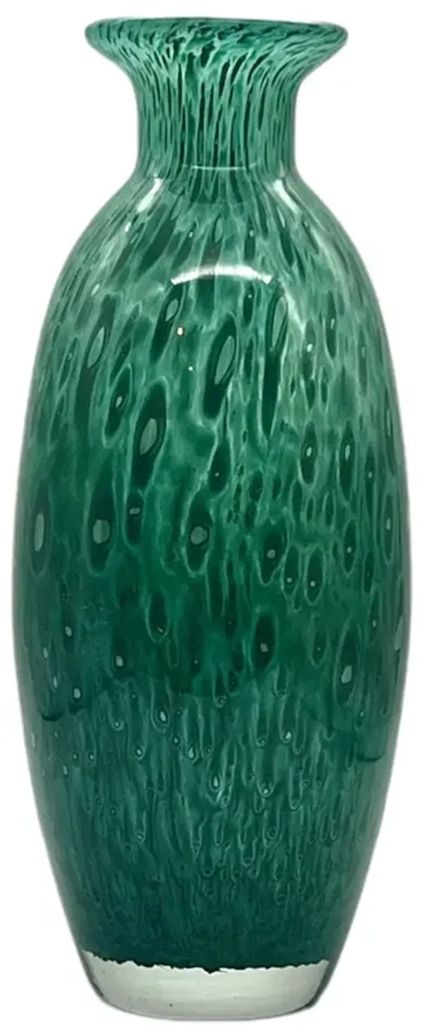 1980s Tall Glass "Peacock Feather" Vase - Pilar Collection - Green