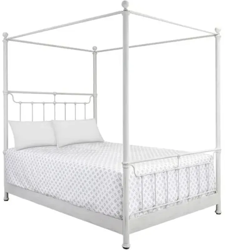 Sylvie Iron Canopy Bed - Distressed White - Handcrafted