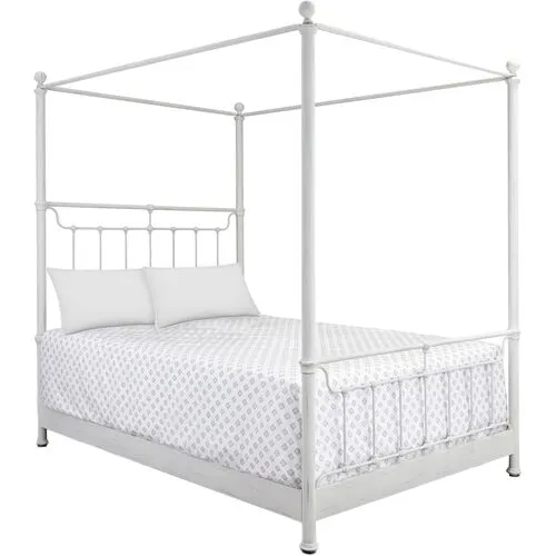 Sylvie Iron Canopy Bed - Distressed White - Handcrafted