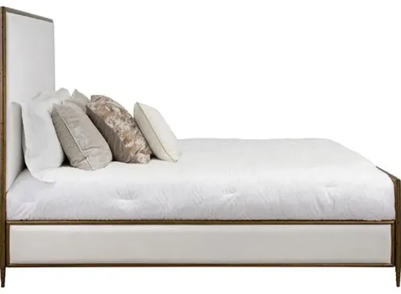 Maxine Upholstered Bed - White/Brass - Handcrafted