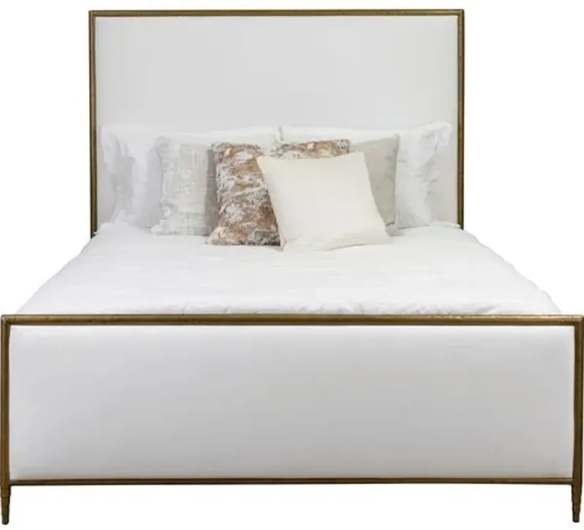 Maxine Upholstered Bed - White/Brass - Handcrafted