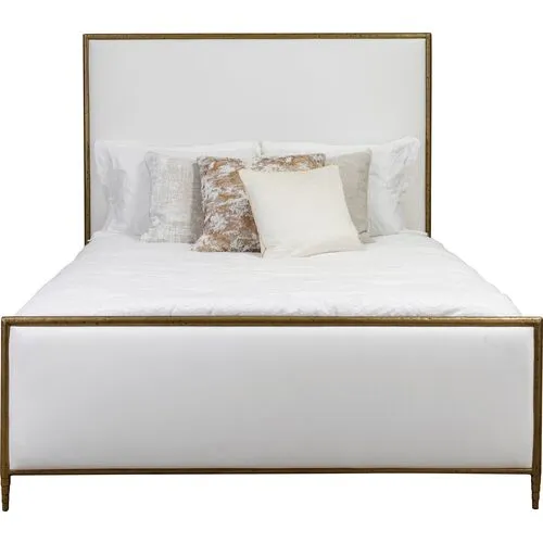 Maxine Upholstered Bed - White/Brass - Handcrafted