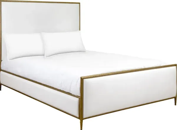 Maxine Upholstered Bed, White/Brass